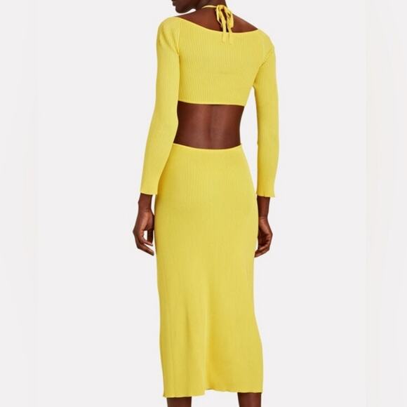 Cult Gaia Enzo‎ Strappy Cutout Knit Maxi Dress Size Large Ribbed Yellow - Picture 4 of 15